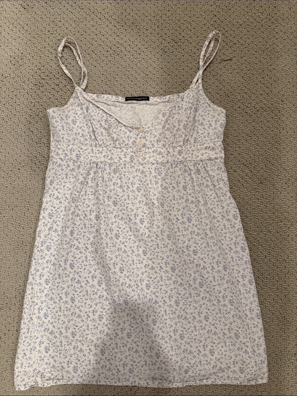 Brandy Melville White Mini Dress with Light Blue Floral Print